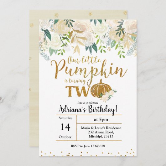 白い私たちの小さなカボチャが2人の招待状 招待状 (正面/裏面)