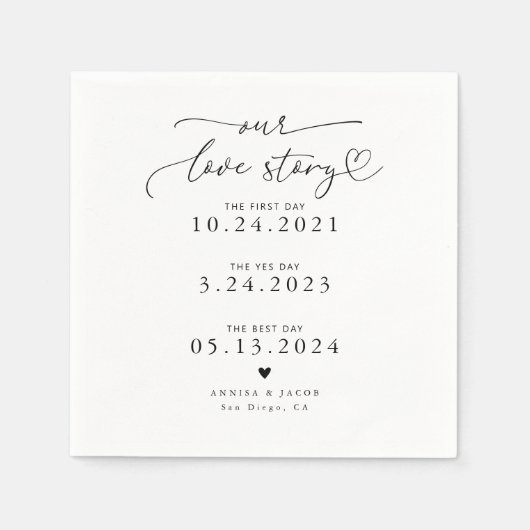 白い私たちの愛の物語エレガントのスクリプ結婚トのナプキン スタンダードカクテルナプキン (正面)