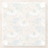 白い秋のカボチャと青い花の桃 ガラスコースター (裏面)