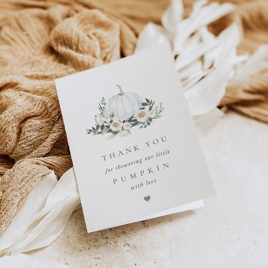 白い秋のカボチャ緑の赤ちゃんシャワー サンキューカード