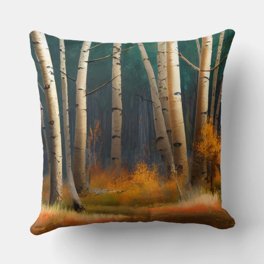 白い秋樺の木の木と紅葉 クッション (裏面)