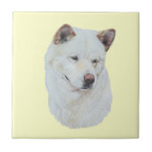 白い秋田の現実主義者犬のポートレートの芸術 タイル (正面)