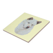 白い秋田の現実主義者犬のポートレートの芸術 タイル (側面)