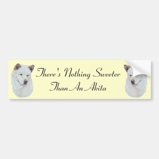 白い秋田ポートレートとオリジナル犬スローガン バンパーステッカー (正面)