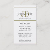 白い税の会計士のモノグラム1040か金ゴールド 名刺 (裏面)