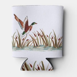 白い空を背景にカタイルに覆われるマガモ 缶クーラー