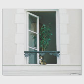 白い窓に緑の植物 ラッピングペーパー (フラット)