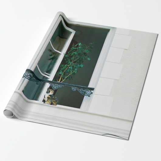 白い窓に緑の植物 ラッピングペーパー (アンロールド)