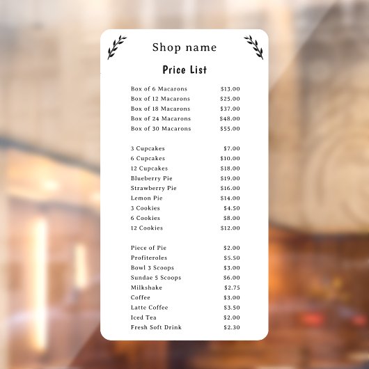 白い窓の装飾シール価格表 ウィンドウサイン (シート2)