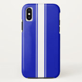 白い競争のストライプが付いている滑らかで及び堅い青 Case-Mate iPhoneケース (裏面)
