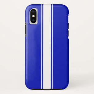 白い競争のストライプが付いている滑らかで及び堅い青 iPhone X ケース