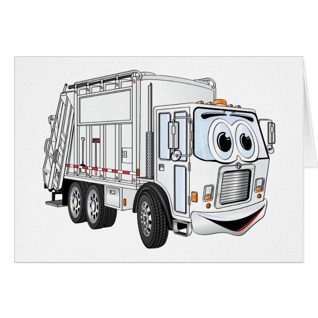 白い笑顔のごみトラックの漫画 (正面横)