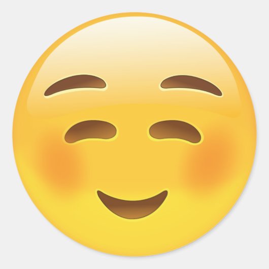 白い笑顔顔絵文字 ラウンドシール (正面)