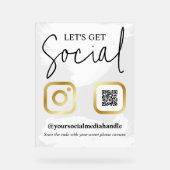 白い筆跡フェイク金ゴールドが社会に アクリルサイン (正面)