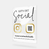 白い筆跡フェイク金ゴールドが社会に アクリルサイン (傾斜)