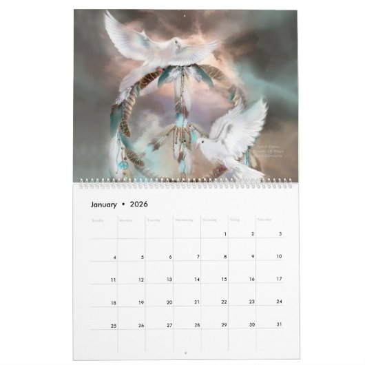 白い精神動物の芸術のカレンダー カレンダー (1月 2026)