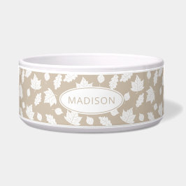 白い紅葉の模様（ベージュ&ペットの名前） ボウル