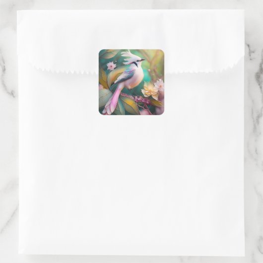 白い紋付き赤面テールジェイファンタジーバード スクエアシール (バッグ)