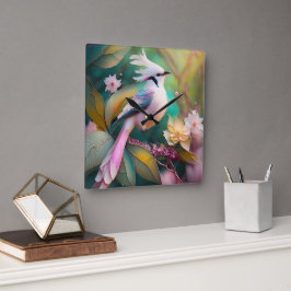 白い紋付き赤面テールジェイファンタジーバード スクエア壁時計