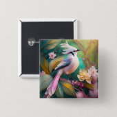 白い紋付き赤面テールジェイファンタジーバード 缶バッジ (正面&裏面)