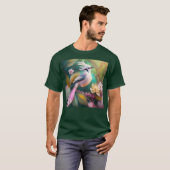 白い紋付き赤面テールジェイファンタジーバード Tシャツ (正面フル)