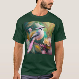 白い紋付き赤面テールジェイファンタジーバード Tシャツ