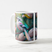 白い紋付き赤面胸ファンタジー鳥 コーヒーマグカップ (正面左)