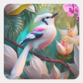 白い紋付き赤面胸ファンタジー鳥 スクエアシール (正面)