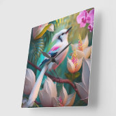 白い紋付き赤面胸ファンタジー鳥 スクエア壁時計 (傾斜)