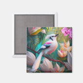 白い紋付き赤面胸ファンタジー鳥 マグネット (正面/裏面)