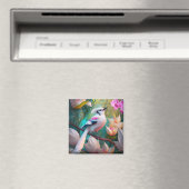 白い紋付き赤面胸ファンタジー鳥 マグネット (インサイチュ (食洗機))