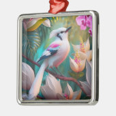白い紋付き赤面胸ファンタジー鳥 メタルオーナメント (左)