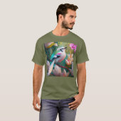 白い紋付き赤面胸ファンタジー鳥 Tシャツ (正面フル)