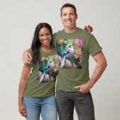 白い紋付き赤面胸ファンタジー鳥 Tシャツ (ユニセックス)