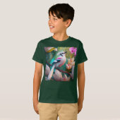 白い紋付き赤面胸ファンタジー鳥 Tシャツ (正面フル)