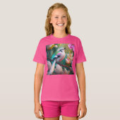 白い紋付き赤面胸ファンタジー鳥 Tシャツ (正面フル)