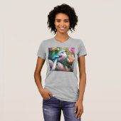 白い紋付き赤面胸ファンタジー鳥 Tシャツ (正面フル)