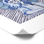 白い紙に青いインクのポートレートとパラソルの女の子 ポスター (角)