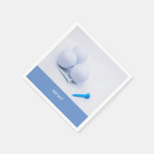 白い紙に青と白のティーを付けたゴルフボール スタンダードカクテルナプキン (角)