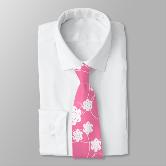 白い紙の花オンピンク ネクタイ (タイ)
