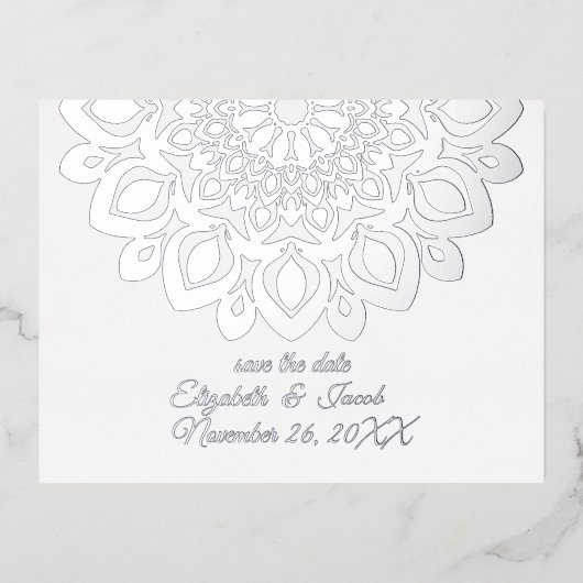 白い紙カットマンダラ日付ポストカードを保存 箔シーズンポストカード (正面)