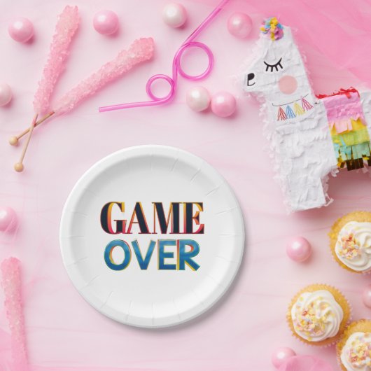白い紙皿に太字で「ゲームオーバー」 ペーパープレート (パーティー)