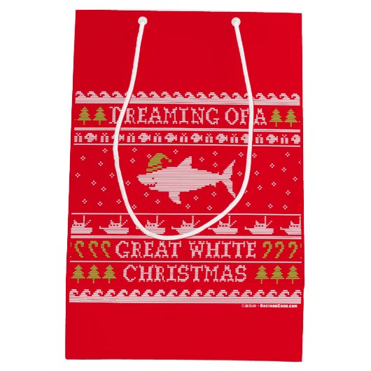 白い素晴らしクリスマスレッドのニットの夢 ミディアムペーパーバッグ (裏面)