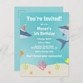 白い素晴らしサメのパーティー帽子 インビテーションポストカード (正面/裏面)