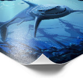 白い素晴らしサメは水中のサンゴ礁で泳ぐ フォトプリント            (角)