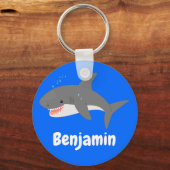 白い素晴らしサメ漫画イラストレーション キーホルダー (正面)