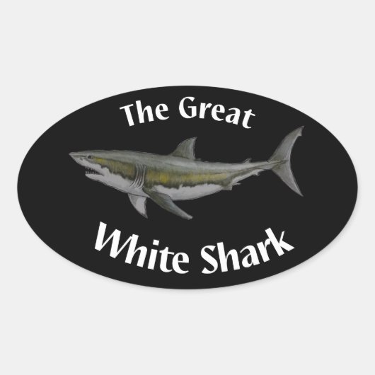 白い素晴らしサメ 楕円形シール (正面)
