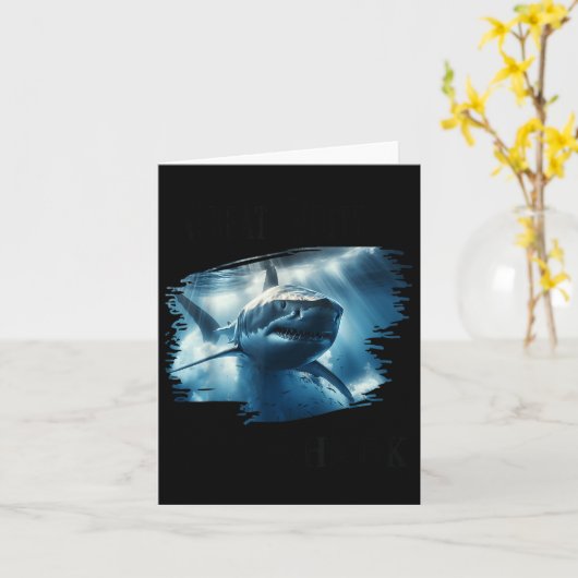 白い素晴らしサメ、海で泳ぐサメ カード (黄色い花)