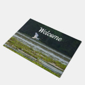 白い素晴らしEgretウェルカム飛んでいる形式 ドアマット (アングル)