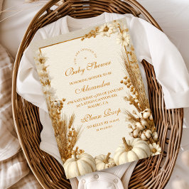 白い素朴かぼちゃの赤ちゃんシャワー 招待状